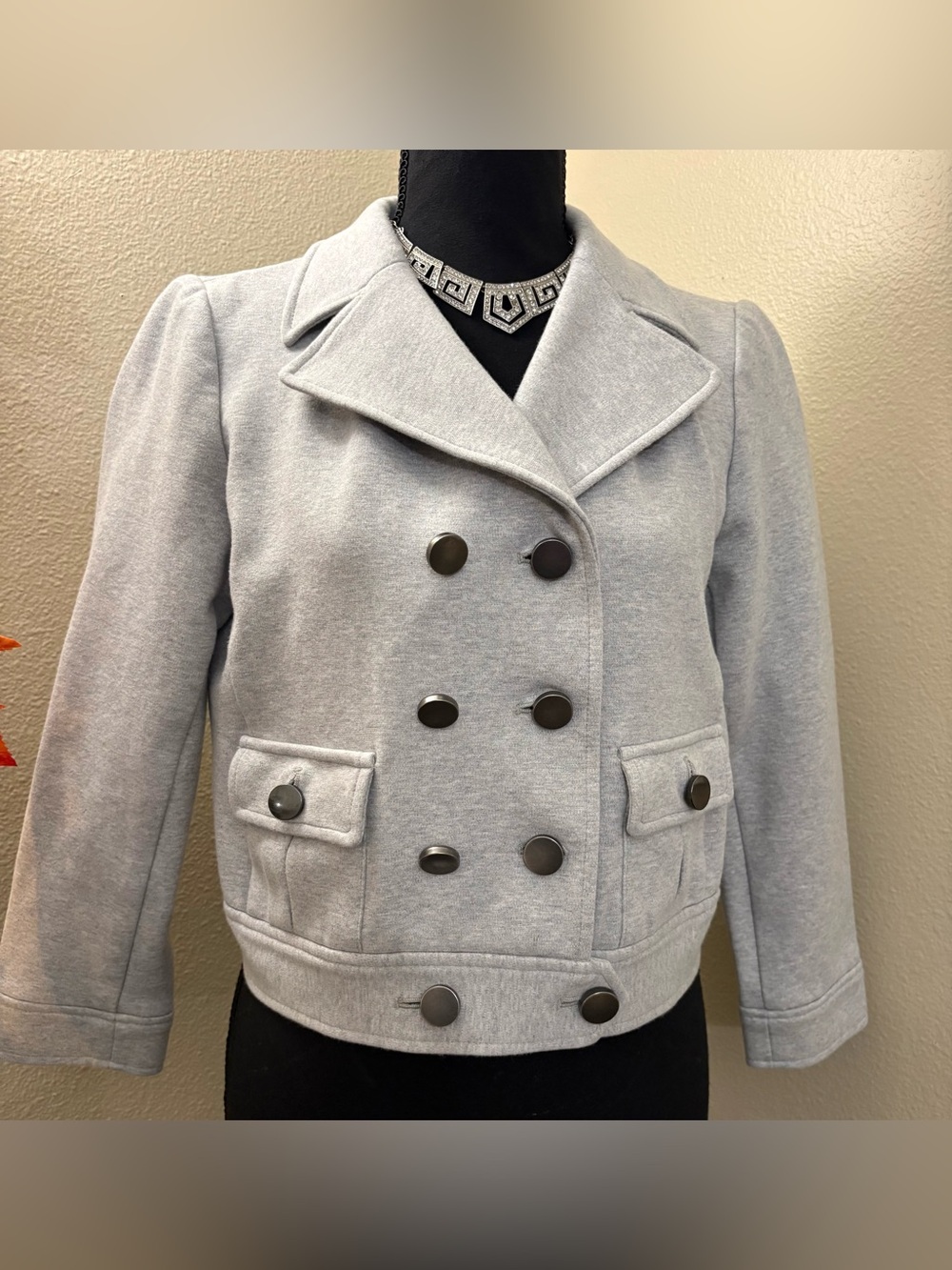 GAP Light Gray Double-Breasted Pea Jacket